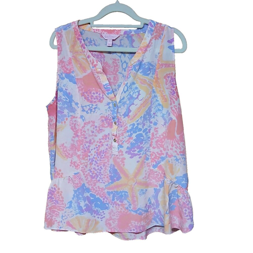 Lilly Pulitzer Women's 100% Silk Kery Paradise Pink Tank Top Blouse Large 25452